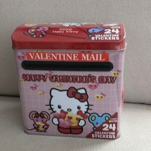 HELLO KITTY VALENTINES TIN MAILBOX WITH STICKERS NEW SEALED MOVEABLE FLAG